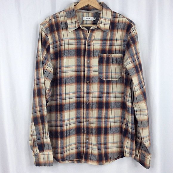 UNIVIBE Plaid Flannel Shirt Mens Size Medium Long Sleeve Button Down - Picture 1 of 6